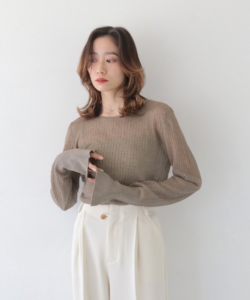 CLEIO（クレイオ）の「【CLEIO】シアーリブニット SHEER RIB KNIT（ニット/セーター・レディース・チャコールグレー/ホワイト系その他/モカ/グリーン系その他・FREE）」の4枚目の写真