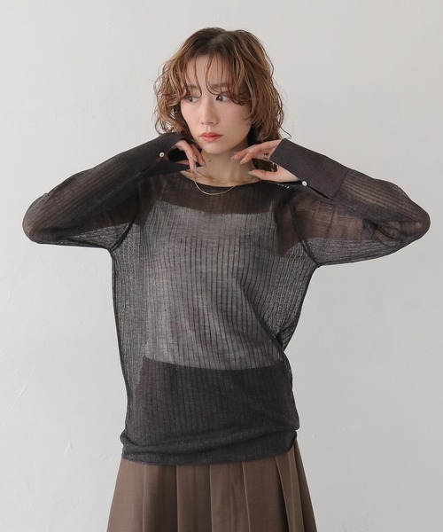 CLEIO（クレイオ）の「【CLEIO】シアーリブニット SHEER RIB KNIT（ニット/セーター・レディース・チャコールグレー/ホワイト系その他/モカ/グリーン系その他・FREE）」の16枚目の写真