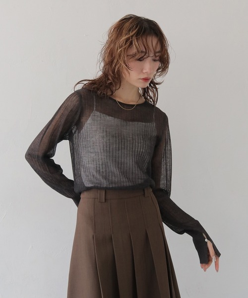 CLEIO（クレイオ）の「【CLEIO】シアーリブニット SHEER RIB KNIT（ニット/セーター・レディース・チャコールグレー/ホワイト系その他/モカ/グリーン系その他・FREE）」の18枚目の写真