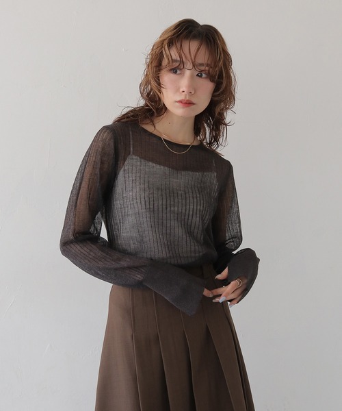 CLEIO（クレイオ）の「【CLEIO】シアーリブニット SHEER RIB KNIT（ニット/セーター・レディース・チャコールグレー/ホワイト系その他/モカ/グリーン系その他・FREE）」の19枚目の写真