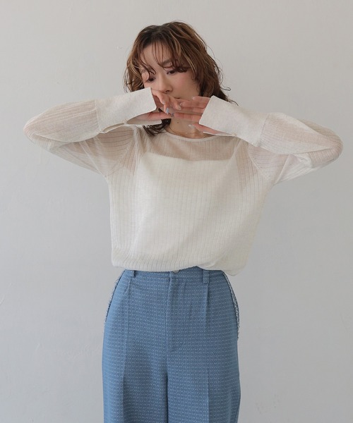 CLEIO（クレイオ）の「【CLEIO】シアーリブニット SHEER RIB KNIT（ニット/セーター・レディース・チャコールグレー/ホワイト系その他/モカ/グリーン系その他・FREE）」の5枚目の写真