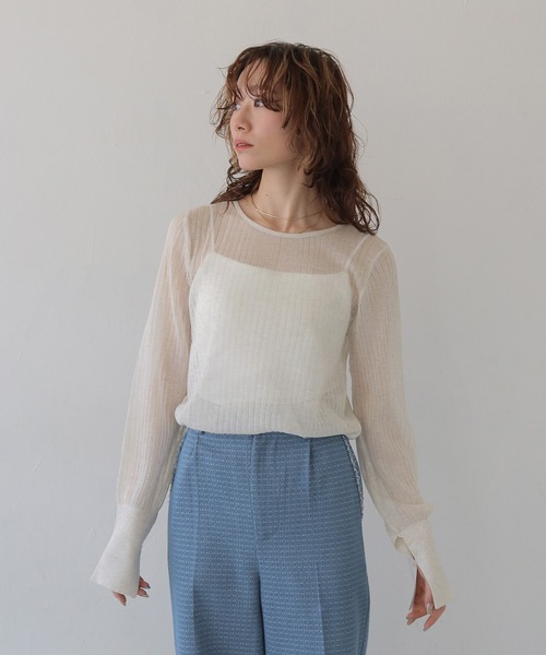 CLEIO（クレイオ）の「【CLEIO】シアーリブニット SHEER RIB KNIT（ニット/セーター・レディース・チャコールグレー/ホワイト系その他/モカ/グリーン系その他・FREE）」の6枚目の写真