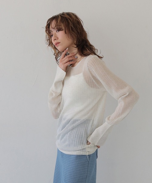 CLEIO（クレイオ）の「【CLEIO】シアーリブニット SHEER RIB KNIT（ニット/セーター・レディース・チャコールグレー/ホワイト系その他/モカ/グリーン系その他・FREE）」の8枚目の写真