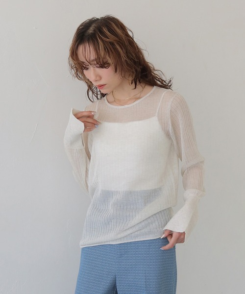 CLEIO（クレイオ）の「【CLEIO】シアーリブニット SHEER RIB KNIT（ニット/セーター・レディース・チャコールグレー/ホワイト系その他/モカ/グリーン系その他・FREE）」の7枚目の写真
