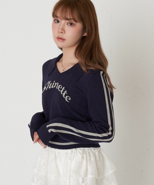 RAY CASSIN(レイカズン)の「スキッパーラインロゴニット(ニット/セーター・レディース・レッド/アイボリー/グレー/ネイビー・FREE)」の4枚目の写真