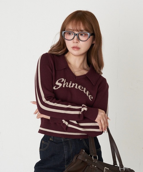 RAY CASSIN(レイカズン)の「スキッパーラインロゴニット(ニット/セーター・レディース・レッド/アイボリー/グレー/ネイビー・FREE)」の1枚目の写真