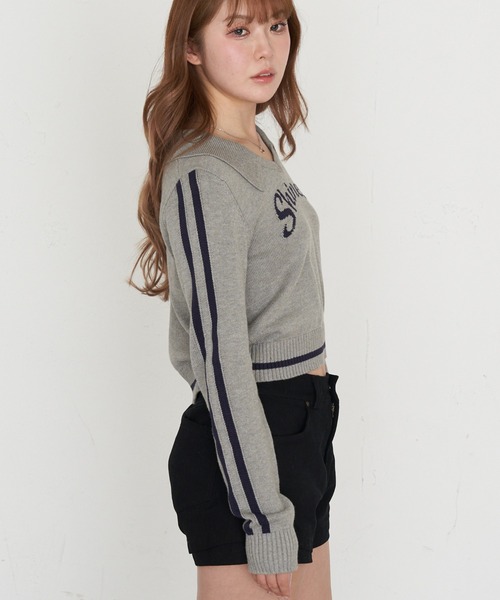 RAY CASSIN(レイカズン)の「スキッパーラインロゴニット(ニット/セーター・レディース・レッド/アイボリー/グレー/ネイビー・FREE)」の8枚目の写真