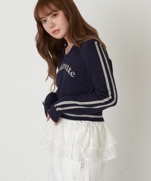 RAY CASSIN(レイカズン)の「スキッパーラインロゴニット(ニット/セーター・レディース・レッド/アイボリー/グレー/ネイビー・FREE)」の21枚目の写真