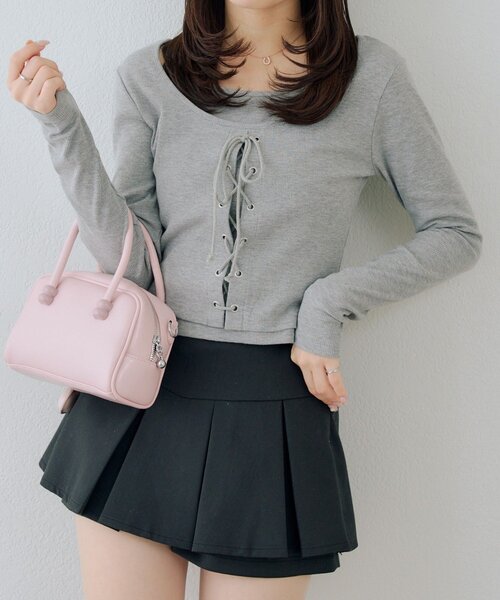 Another Branch olive des olive（アナザーブランチオリーブデオリーブ）の「レースアップドッキング長袖Ｔシャツ（Tシャツ/カットソー・レディース・チャコールグレー/グレー/ブラック・FREE）」の8枚目の写真