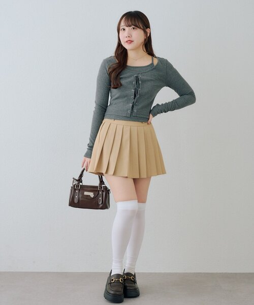 Another Branch olive des olive（アナザーブランチオリーブデオリーブ）の「レースアップドッキング長袖Ｔシャツ（Tシャツ/カットソー・レディース・チャコールグレー/グレー/ブラック・FREE）」の13枚目の写真