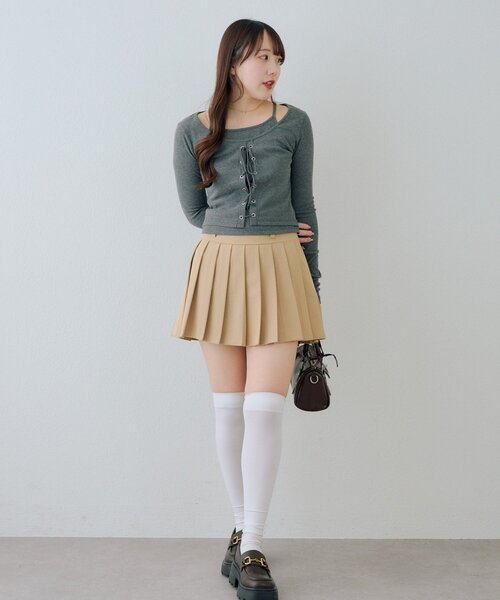 Another Branch olive des olive（アナザーブランチオリーブデオリーブ）の「レースアップドッキング長袖Ｔシャツ（Tシャツ/カットソー・レディース・チャコールグレー/グレー/ブラック・FREE）」の17枚目の写真