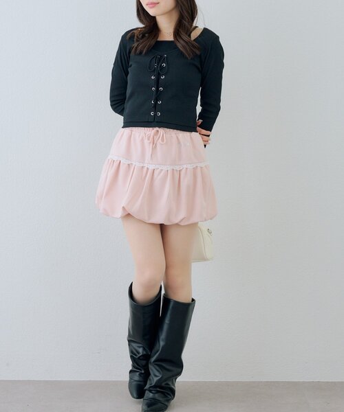 Another Branch olive des olive（アナザーブランチオリーブデオリーブ）の「レースアップドッキング長袖Ｔシャツ（Tシャツ/カットソー・レディース・チャコールグレー/グレー/ブラック・FREE）」の20枚目の写真