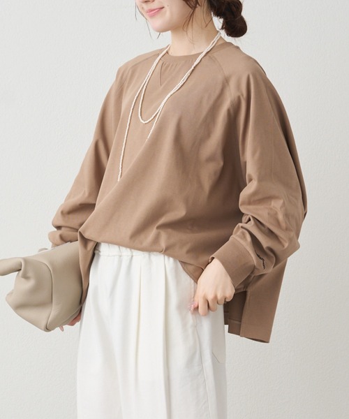 PUAL CE CIN(ピュアルセシン)の「プレーティング天竺オーバーサイズカットソー(Tシャツ/カットソー・レディース・ネイビー/オフホワイト/ベージュ・FREE)」の1枚目の写真