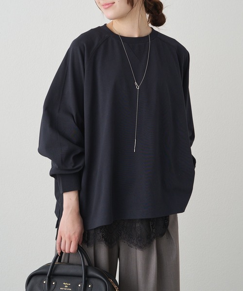 PUAL CE CIN(ピュアルセシン)の「プレーティング天竺オーバーサイズカットソー(Tシャツ/カットソー・レディース・ネイビー/オフホワイト/ベージュ・FREE)」の3枚目の写真