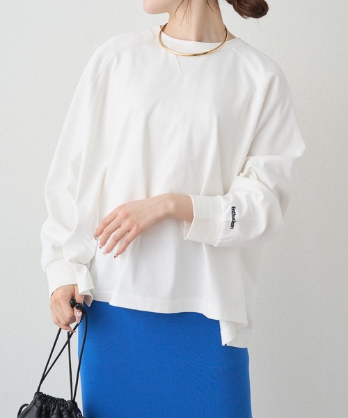PUAL CE CIN(ピュアルセシン)の「プレーティング天竺オーバーサイズカットソー(Tシャツ/カットソー・レディース・ネイビー/オフホワイト/ベージュ・FREE)」の2枚目の写真