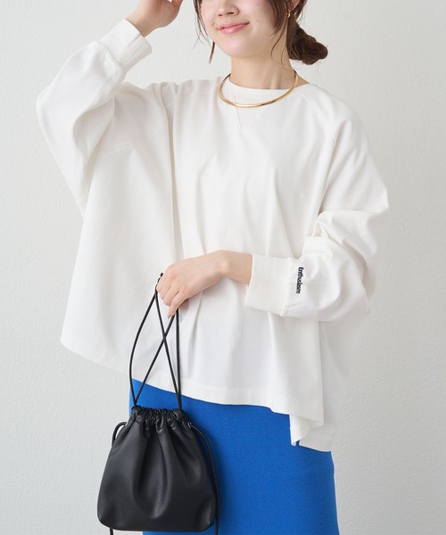 PUAL CE CIN(ピュアルセシン)の「プレーティング天竺オーバーサイズカットソー(Tシャツ/カットソー・レディース・ネイビー/オフホワイト/ベージュ・FREE)」の4枚目の写真