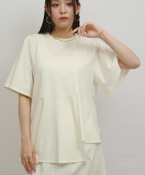 palm RICHE(ポームリシュ)の「アシメカットTOPS(Tシャツ/カットソー・レディース・ブラック/レッド/オフホワイト・M)」の2枚目の写真
