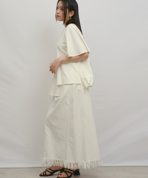 palm RICHE(ポームリシュ)の「アシメカットTOPS(Tシャツ/カットソー・レディース・ブラック/レッド/オフホワイト・M)」の4枚目の写真