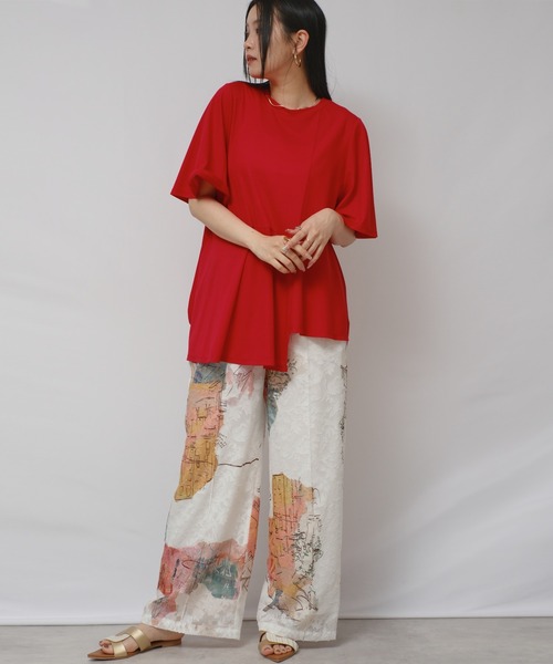 palm RICHE(ポームリシュ)の「アシメカットTOPS(Tシャツ/カットソー・レディース・ブラック/レッド/オフホワイト・M)」の8枚目の写真