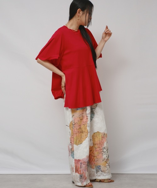 palm RICHE(ポームリシュ)の「アシメカットTOPS(Tシャツ/カットソー・レディース・ブラック/レッド/オフホワイト・M)」の9枚目の写真