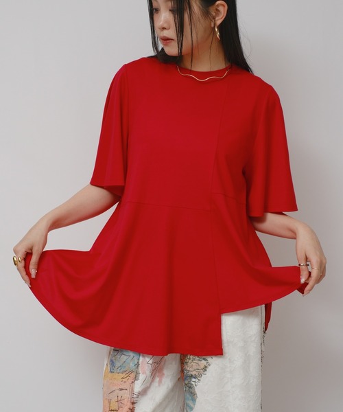 palm RICHE(ポームリシュ)の「アシメカットTOPS(Tシャツ/カットソー・レディース・ブラック/レッド/オフホワイト・M)」の6枚目の写真