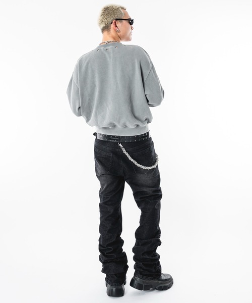 SHORT ROUND（ショートラウンド）の「SHORT ROUND/【26年春夏新作】シャーリングフレアデニムスキニーパンツ（デニムパンツ・メンズ・ブラック系3・LARGE/MEDIUM）」の3枚目の写真