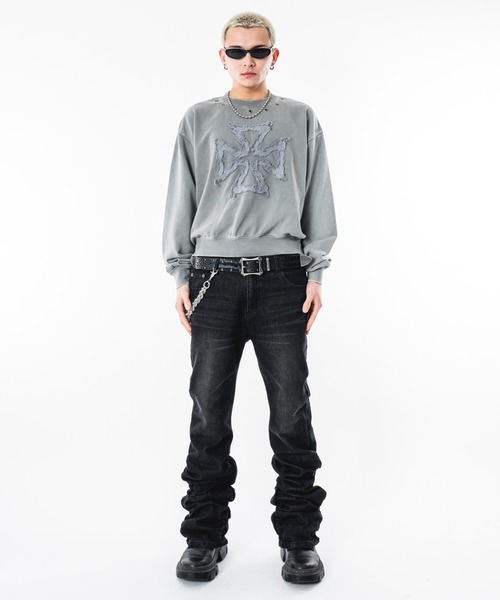 SHORT ROUND（ショートラウンド）の「SHORT ROUND/【26年春夏新作】シャーリングフレアデニムスキニーパンツ（デニムパンツ・メンズ・ブラック系3・LARGE/MEDIUM）」の15枚目の写真