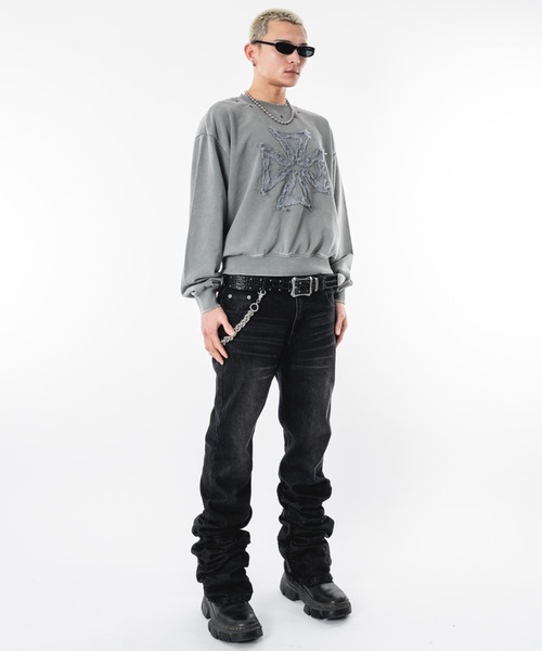 SHORT ROUND（ショートラウンド）の「SHORT ROUND/【26年春夏新作】シャーリングフレアデニムスキニーパンツ（デニムパンツ・メンズ・ブラック系3・LARGE/MEDIUM）」の18枚目の写真