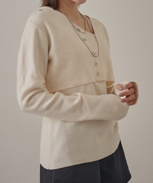 mline（エムライン）の「[mline]ワンショル レイヤーニット（ニット/セーター・レディース・オレンジ/ネイビー/グレー/アイボリー・FREE）」の7枚目の写真