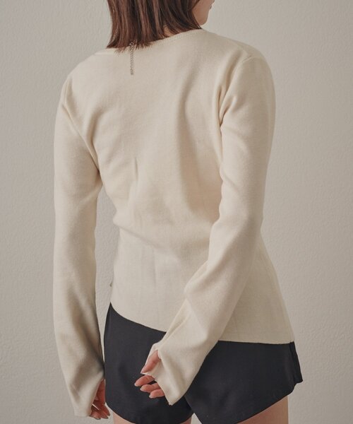 mline（エムライン）の「[mline]ワンショル レイヤーニット（ニット/セーター・レディース・オレンジ/ネイビー/グレー/アイボリー・FREE）」の8枚目の写真