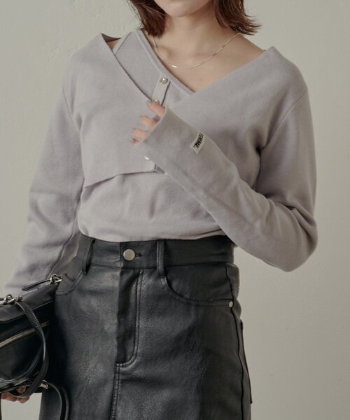 mline（エムライン）の「[mline]ワンショル レイヤーニット（ニット/セーター・レディース・オレンジ/ネイビー/グレー/アイボリー・FREE）」の13枚目の写真