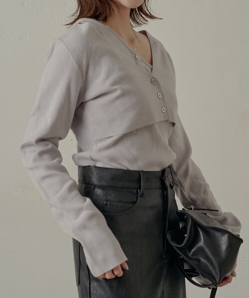 mline（エムライン）の「[mline]ワンショル レイヤーニット（ニット/セーター・レディース・オレンジ/ネイビー/グレー/アイボリー・FREE）」の14枚目の写真