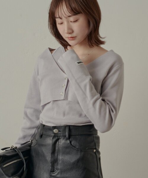 mline（エムライン）の「[mline]ワンショル レイヤーニット（ニット/セーター・レディース・オレンジ/ネイビー/グレー/アイボリー・FREE）」の15枚目の写真