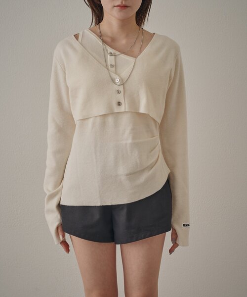 mline（エムライン）の「[mline]ワンショル レイヤーニット（ニット/セーター・レディース・オレンジ/ネイビー/グレー/アイボリー・FREE）」の21枚目の写真