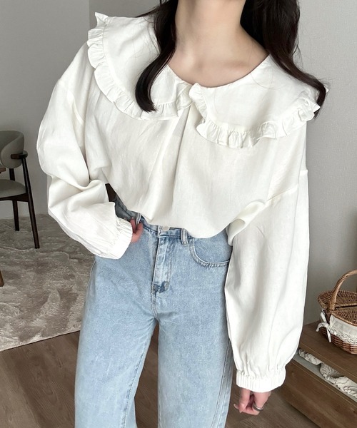 Cham.（チャム）の「フリルビッグカラーブラウス（シャツ/ブラウス・レディース・ベージュ/オフホワイト・F）」の5枚目の写真