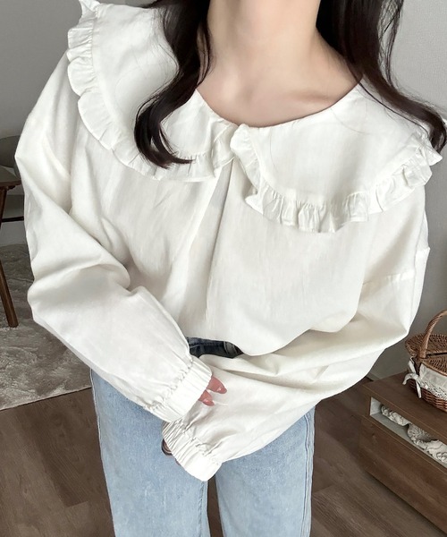 Cham.（チャム）の「フリルビッグカラーブラウス（シャツ/ブラウス・レディース・ベージュ/オフホワイト・F）」の6枚目の写真