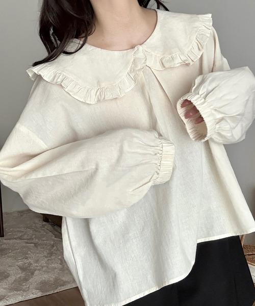 Cham.（チャム）の「フリルビッグカラーブラウス（シャツ/ブラウス・レディース・ベージュ/オフホワイト・F）」の7枚目の写真