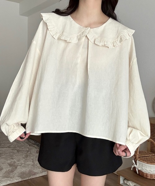 Cham.（チャム）の「フリルビッグカラーブラウス（シャツ/ブラウス・レディース・ベージュ/オフホワイト・F）」の8枚目の写真