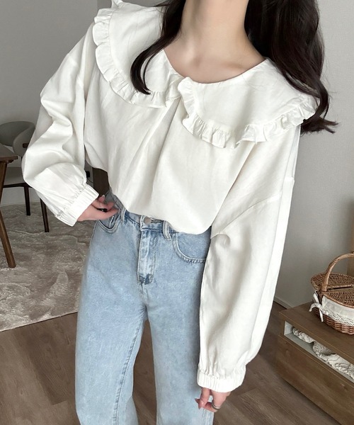 Cham.（チャム）の「フリルビッグカラーブラウス（シャツ/ブラウス・レディース・ベージュ/オフホワイト・F）」の14枚目の写真