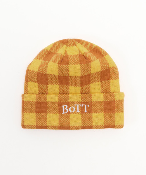 BOTT（ボット）の「BoTT / ボット GINGHAM CHECK BEANIE（ニットキャップ/ビーニー・メンズ・オレンジ/ブルー系その他/ライトグリーン・FREE）」の3枚目の写真