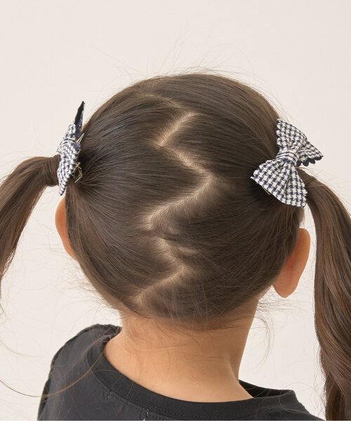 Lycee mine(リセマイン)の「スカラップギンガムチェックリボンヘアクリップ(2コセット)(バレッタ/ヘアクリップ・キッズ・ピンク/ネイビー/レッド/レモンイエロー/サックスブルー/エメラルド・F)」の3枚目の写真