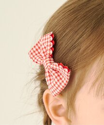 Lycee mine | スカラップギンガムチェックリボンヘアクリップ(2コセット)(バレッタ/ヘアクリップ)