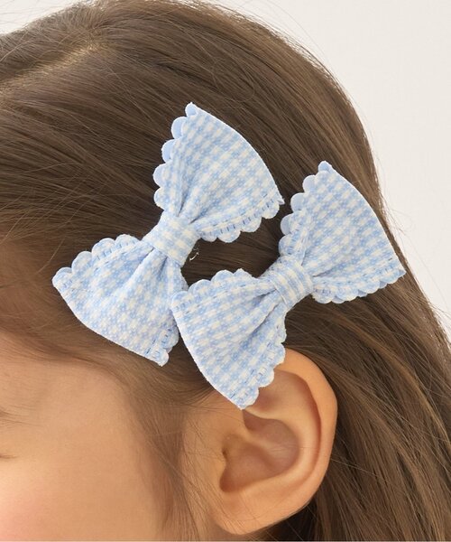 Lycee mine(リセマイン)の「スカラップギンガムチェックリボンヘアクリップ(2コセット)(バレッタ/ヘアクリップ・キッズ・ピンク/ネイビー/レッド/レモンイエロー/サックスブルー/エメラルド・F)」の4枚目の写真
