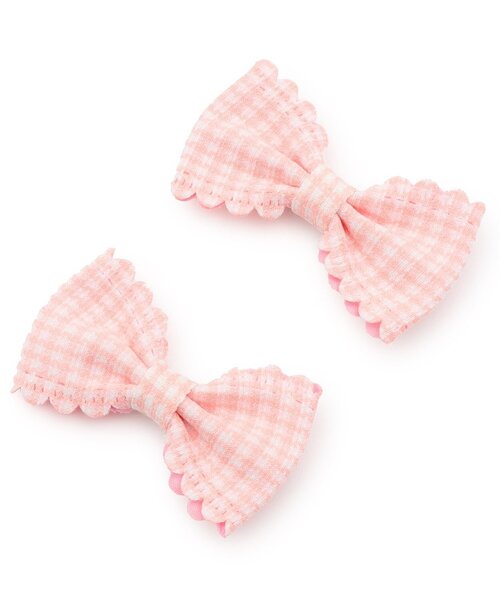 Lycee mine(リセマイン)の「スカラップギンガムチェックリボンヘアクリップ(2コセット)(バレッタ/ヘアクリップ・キッズ・ピンク/ネイビー/レッド/レモンイエロー/サックスブルー/エメラルド・F)」の6枚目の写真