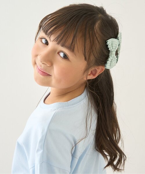 Lycee mine(リセマイン)の「スカラップギンガムチェックリボンヘアクリップ(2コセット)(バレッタ/ヘアクリップ・キッズ・ピンク/ネイビー/レッド/レモンイエロー/サックスブルー/エメラルド・F)」の9枚目の写真