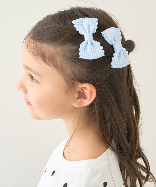 Lycee mine(リセマイン)の「スカラップギンガムチェックリボンヘアクリップ(2コセット)(バレッタ/ヘアクリップ・キッズ・ピンク/ネイビー/レッド/レモンイエロー/サックスブルー/エメラルド・F)」の14枚目の写真