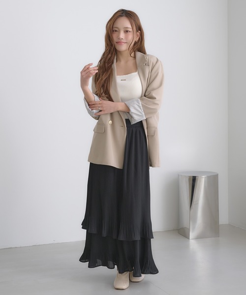 SOELA(ソエラ)の「【INGNI SOELA】シアープリーツティアードロングスカート/WEB限定(スカート・レディース・ブラック/アイボリー・FREE)」の6枚目の写真