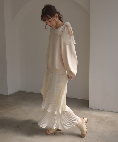 SOELA(ソエラ)の「【INGNI SOELA】シアープリーツティアードロングスカート/WEB限定(スカート・レディース・ブラック/アイボリー・FREE)」の8枚目の写真