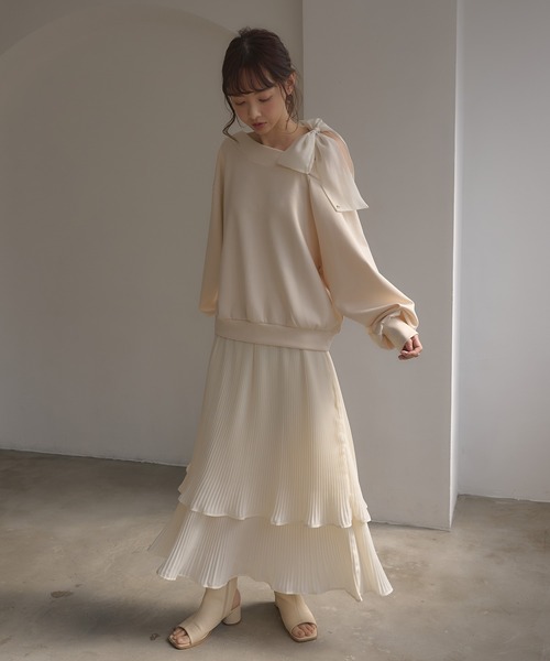SOELA(ソエラ)の「【INGNI SOELA】シアープリーツティアードロングスカート/WEB限定(スカート・レディース・ブラック/アイボリー・FREE)」の9枚目の写真