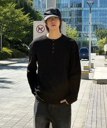 DEVELOVE（デヴローブ）の「ベーシックヘンリーネックワッフルロングスリーブ_ブラック（Tシャツ/カットソー）」